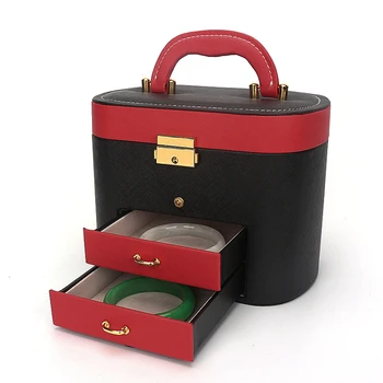 

Portable Multifunctional Metal Lock PU Leather Jewelry Boxes Jewellery Storage Box Three-layer Card Slot With Makeup Mirror