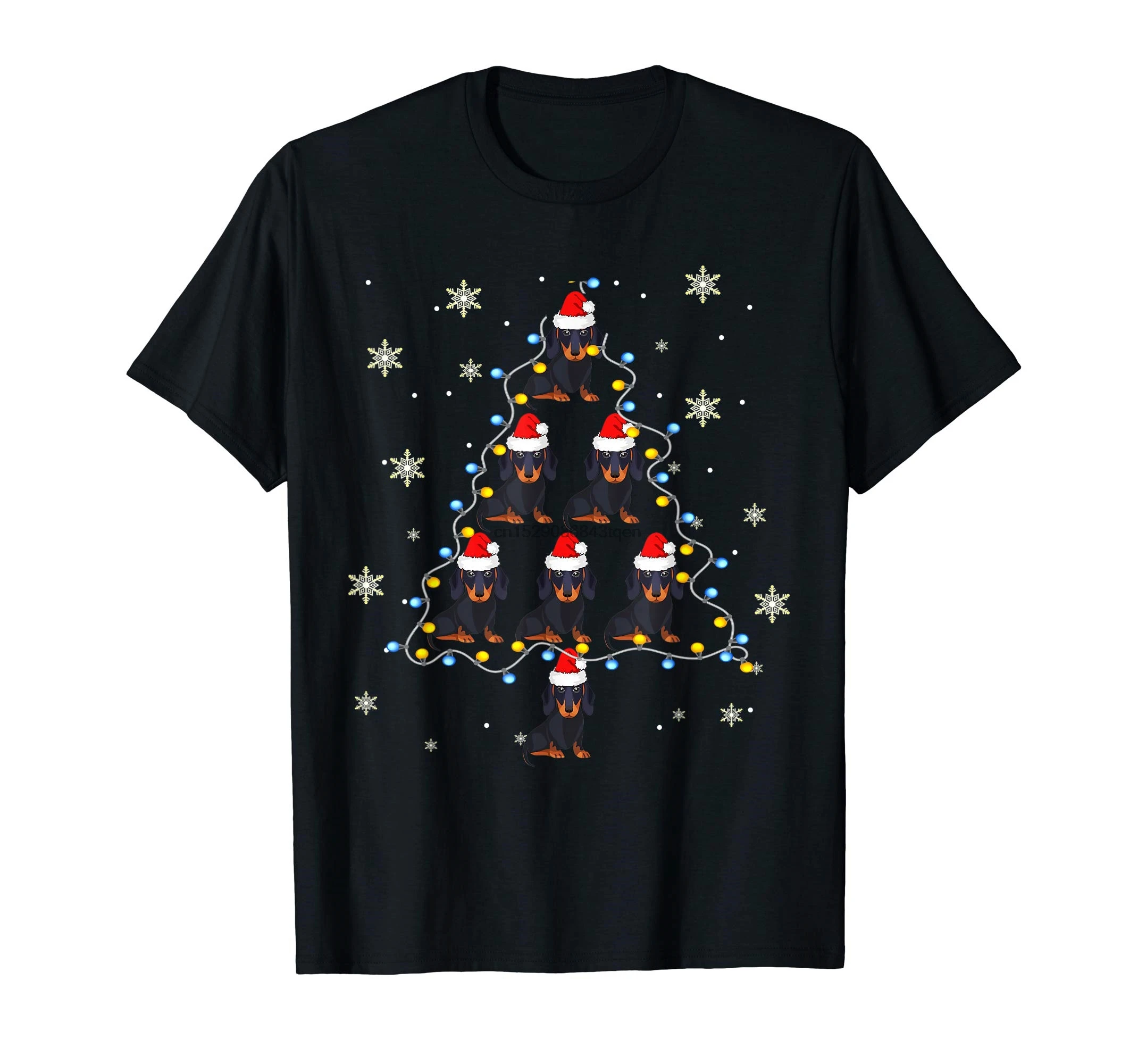Christmas Funny Santa Dachshund Apparel Snow Pine Tree Gift T-Shirt-Men's T-Shirt-Black |