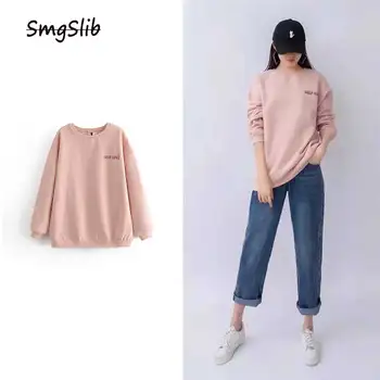 

2020 England preppy style vintage letter printing o-neck oversize loose winter hoodies women sweatshirt pullovers tops