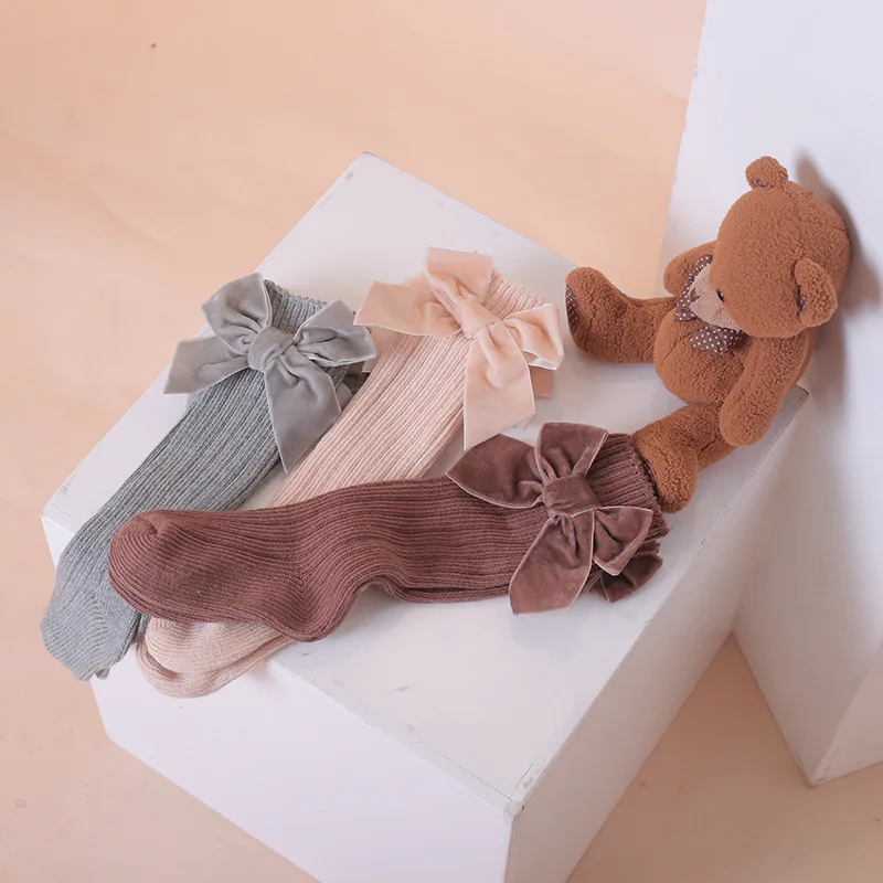 Cotton Socks Winter Baby Knee High Socks Kids Big Bow Christmas Woolen Leg Warmers Girls 0-5Years