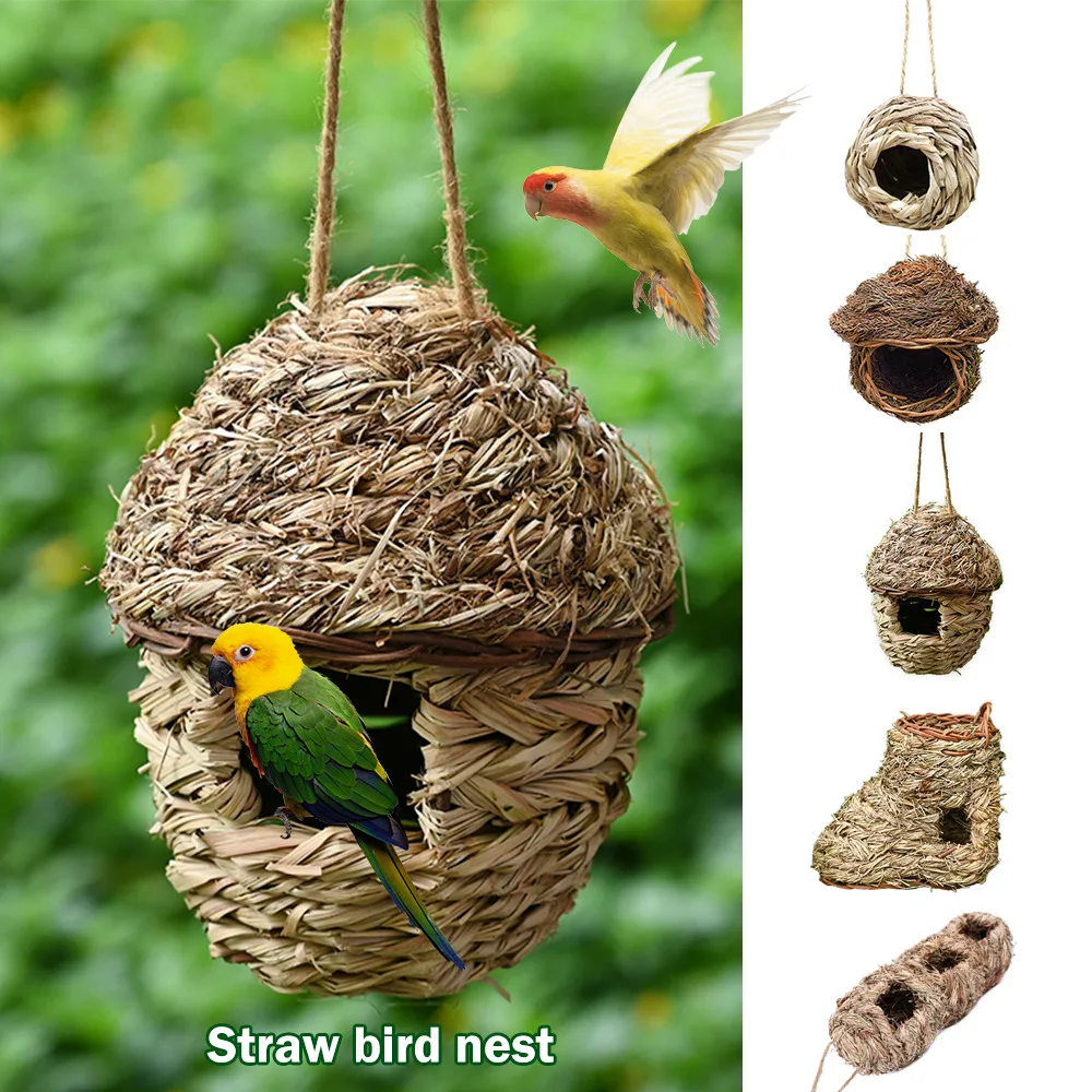 Hand-Woven Teardrop Shaped Eco-Friendly Birds Cages Nest Roosting,Grass Bird Hut,Hanging Bird House,Cozy Resting Place,100% Natural Fiber,Ideal for Birds Provides shelter from Cold Weather 