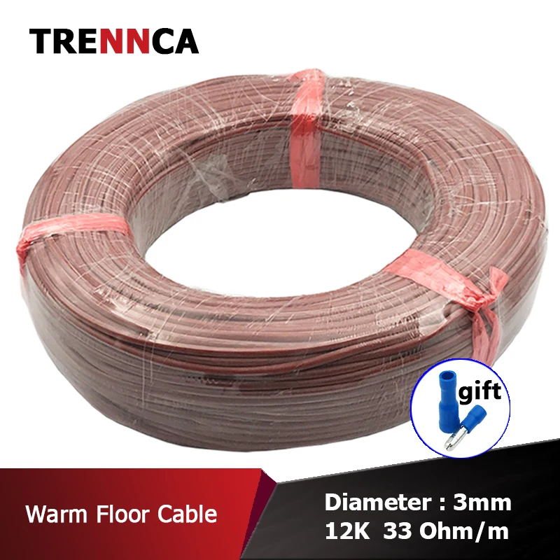 

5 to 100 Meters High Quality Warm Floor Cable 3mm 12K 33 ohm/m New Infrared Heating Cable Fiber Heating Wire Electric Hotline