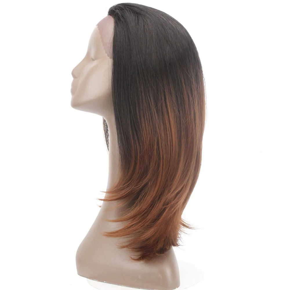 Длинные мягкие прямые синтетические парики на шнурках спереди для черных женщин высокотемпературные волокна волос Омбре коричневый цвет парик шнурка часть - Цвет: TT2-30