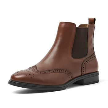

2020 Free Shipping Handmade Genuine Leather Women Ankle Chelsea Boots Full Brogue Wing Tips Black Brown Color 03026
