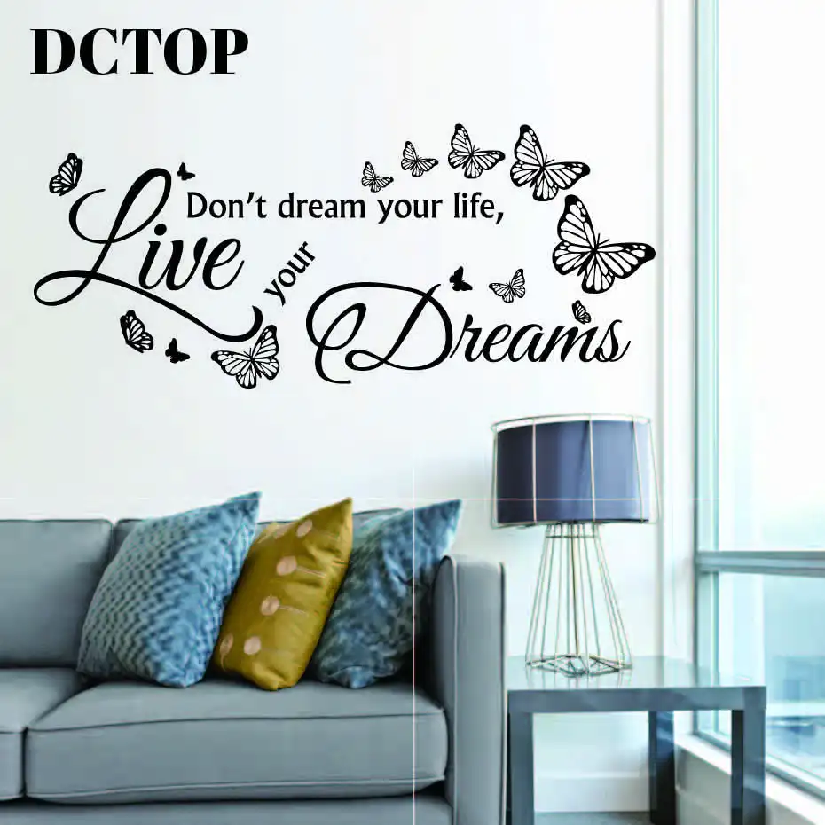 

Positive Quote Live your dreams Wall Sticker Art Vinyls Butterflies Decals for Kids Bedroom Living Room Home decor Wallpaper