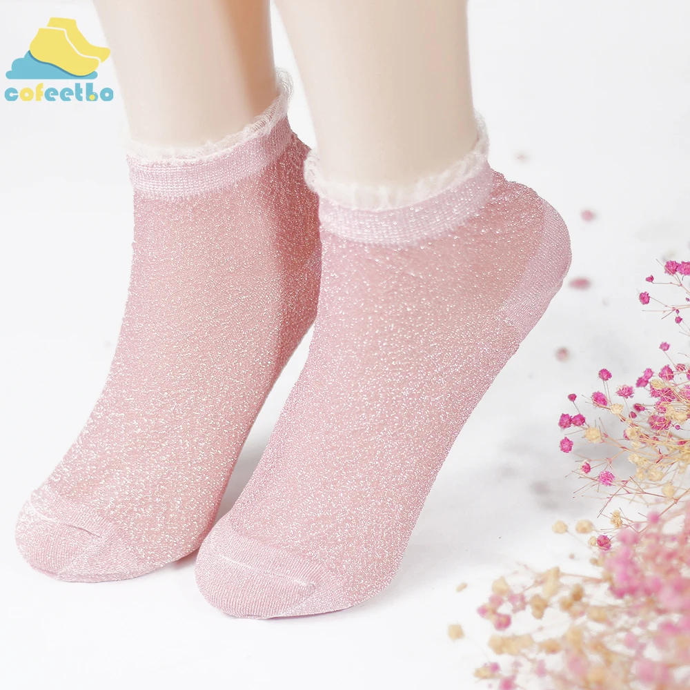 5 цветов, женские кружевные носки, летний модный блестящий кристалл, стеклянный шелк, тонкие лодыжки, короткие носки, прозрачные блестящие эластичные носки, meias