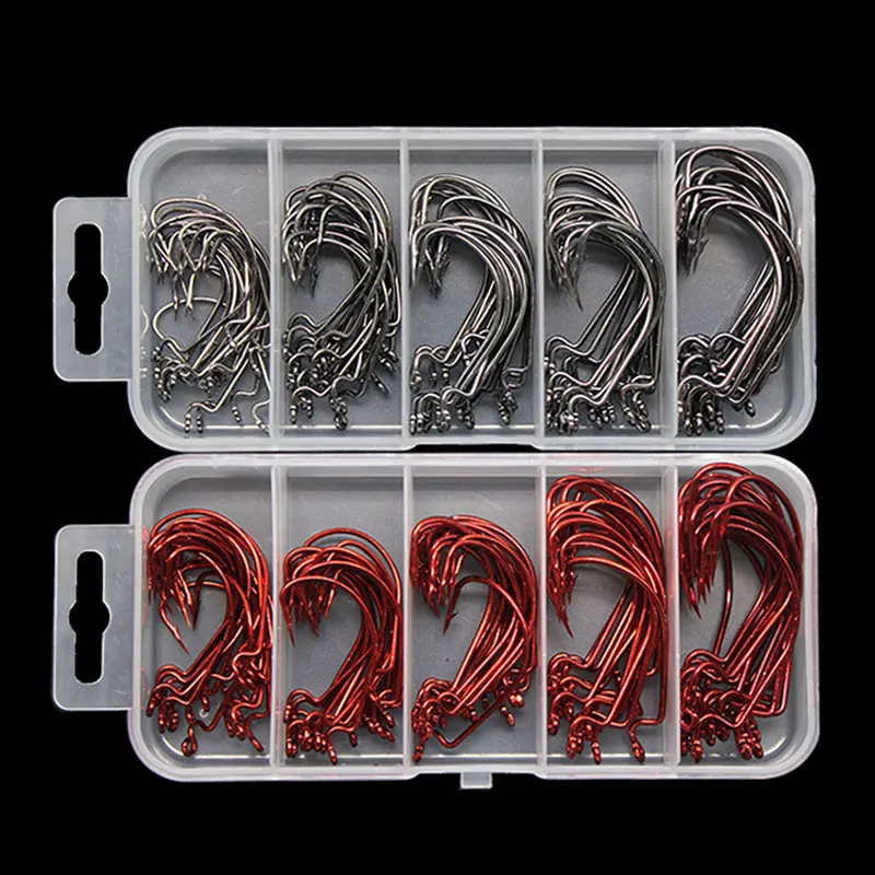 AS 100pcs/lot Fishing Soft Worm Hooks Texan Hooks High Carbon Steel Wide  Super Lock Fishhooks Lure Softjerk Hooks Fishing Tackle