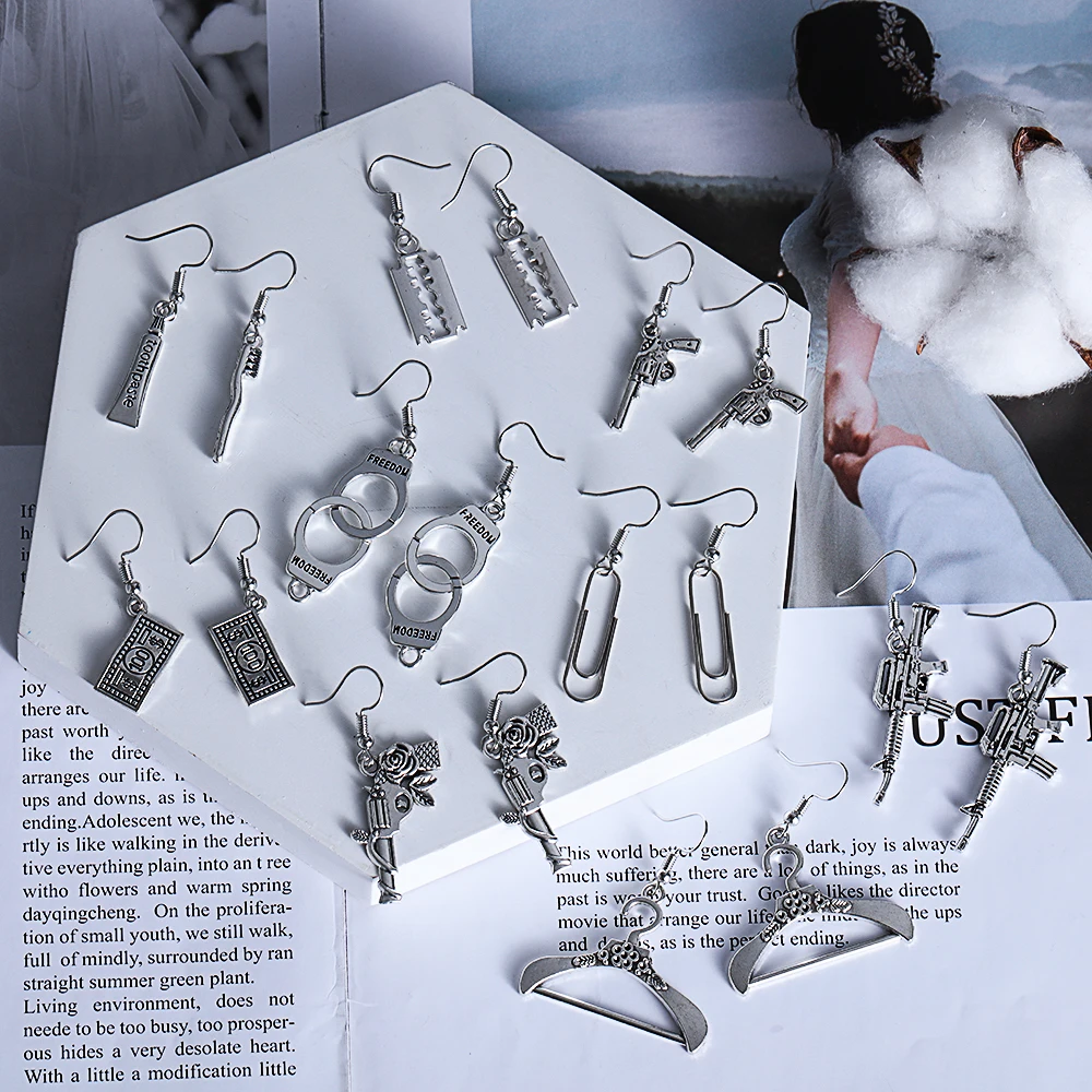 Earrings Punk Jewelry-Accessories Handcuffs Blade-Gun Cool Creativity Women Fashion 