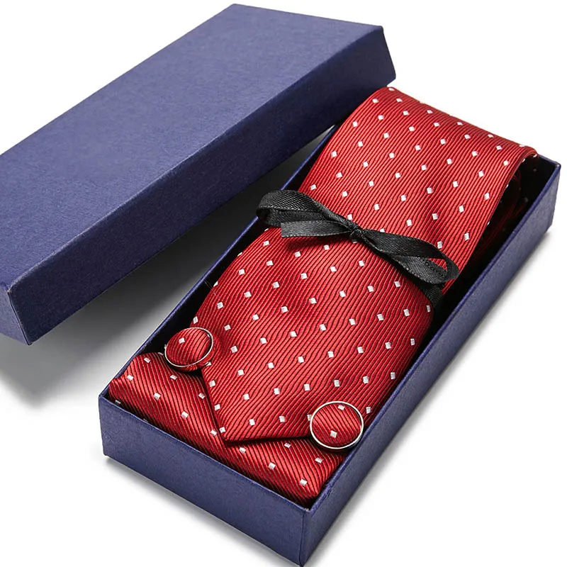

Gift box Packing Mens Ties Hankie Cufflinks Sets Neckwear 7.5 cm Paisley Cravats Striped Lattice Necktie for Men Wedding Party