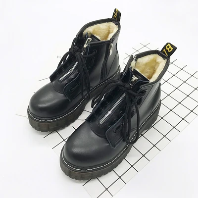 Женские Кожаные Ботинки martin; botas mujer invierno; повседневные женские ботильоны на меху; Botas Mujer; Новинка года