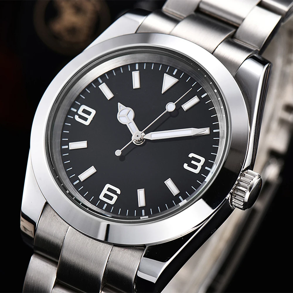 39mm Men's Watch Automatic Mechanical Black Dial Illuminated Hands