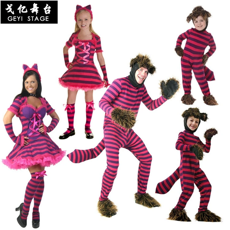 

Hot Alice In Wonderland Costume Cheshire Cat Cosplay Fancy Dress Halloween Costumes For Adult kids party Alice Costume Cosplay