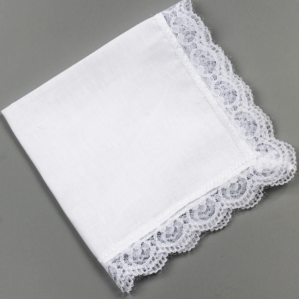 5pcs 100% Cotton White Handkerchiefs Pocket Square Lace Hanky Kerchiefs