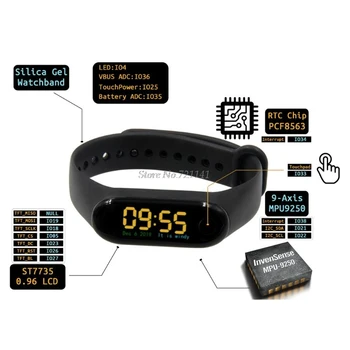 

T-Wristband DIY Programmable Smart Bracelet ESP32-PICO-D4 Main Chip 0.96 Inch IPS Screen Silicone Bracelet Strap Dropship