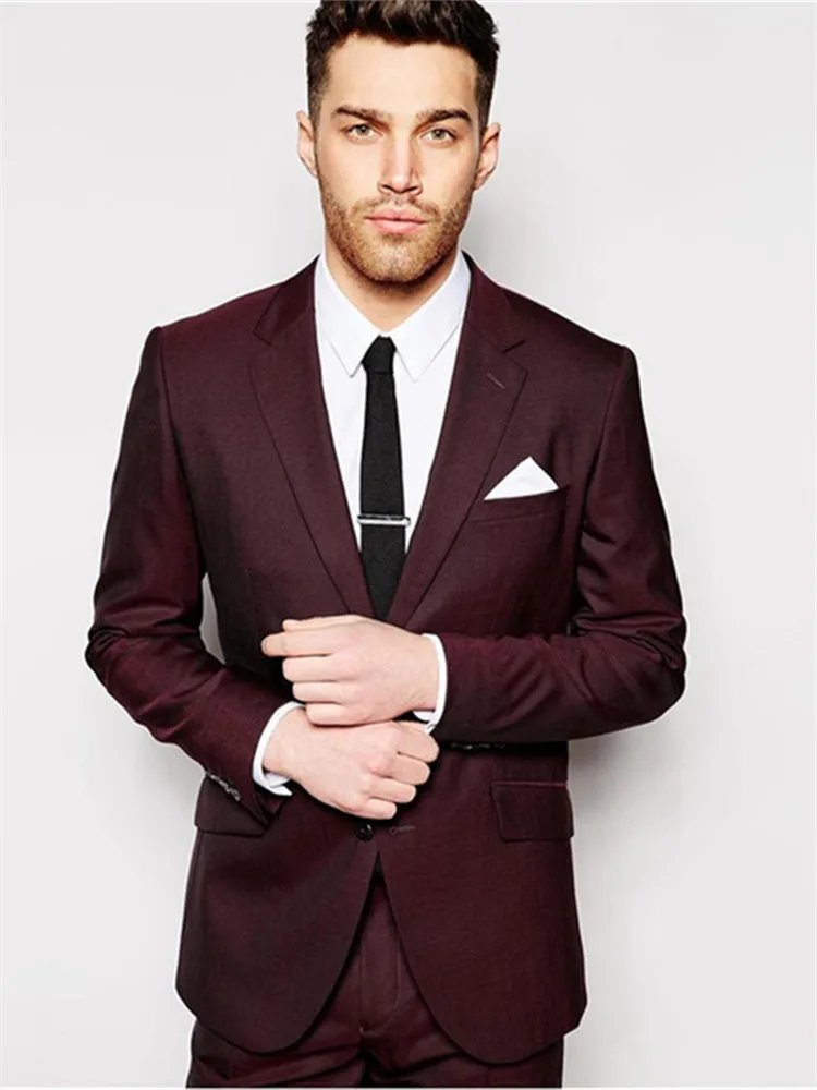 Мужской костюм смокинг Noivo Terno Slim Fit Easculino вечерние костюмы для мужчин бордовый человек шафер жениха смокинги(пиджак+ брюки