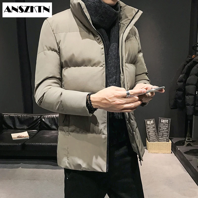 

ANSZKTN Autumn/winter lapel brown youth thickened zipper warm casual side sewn pocket hooded winter cotton Warm Coat Causal Park