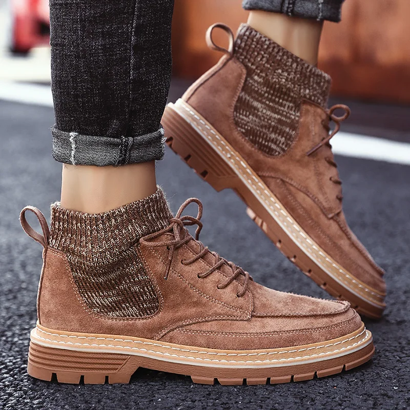 

2019 Autumn New Men Boots High Quality Flannel Men Winter Boots High-top Fashion Men Winter Shoes Work Boots