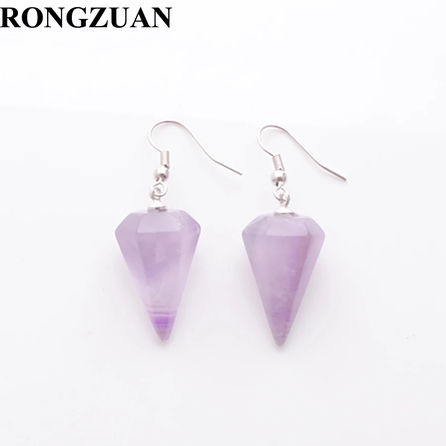 

New Natural Dangle Hook Earrings Bohemian Pyramid Amethysts Stone Pendant Bead Drop Earring Women Hanging Fashion Jewelry TR3247