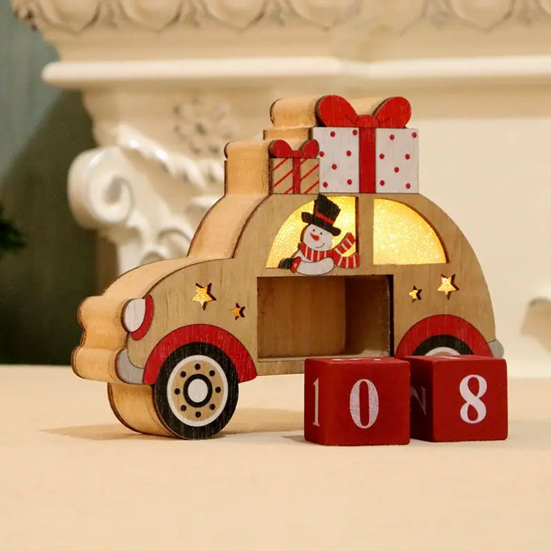 

2020 Wooden Light Up Christmas Advent Countdown Calendar Vehicle Design With Painted Blocks Holiday Home Ornament Decor Supplies