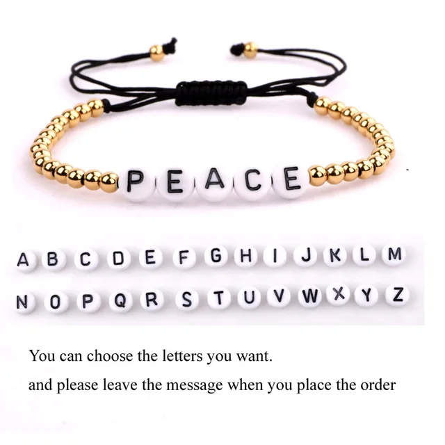 Fashion Beads Women Men Jewelry New Design Small 4mm Gold Stainless Steel Beads DIY Letters Inspired Bracelet Women Men White2