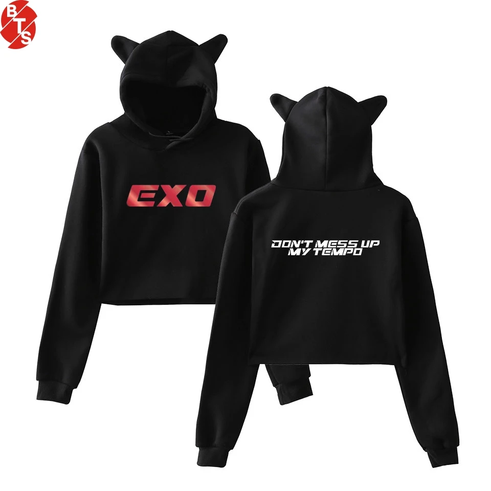Женские толстовки EXO Kpop с принтом кошачьих ушей новые модные длинным рукавом и