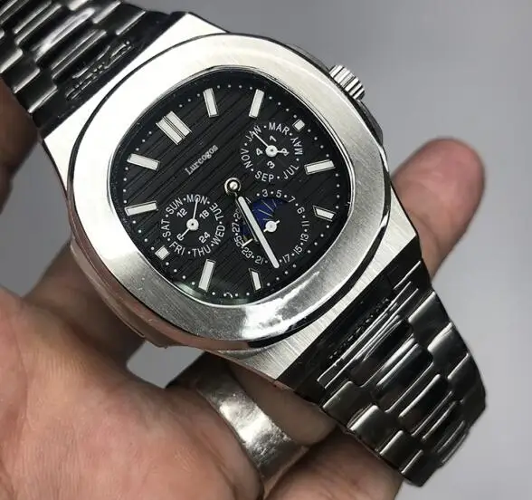 Мужские серебряные часы с автоматическим подзаводом, гладкий черный циферблат, качество AAA, все маленькие циферблаты из нержавеющей стали 315L - Цвет: only watch