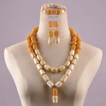 

Fashion White Coral Beads Necklace African Jewelry Set for Women
