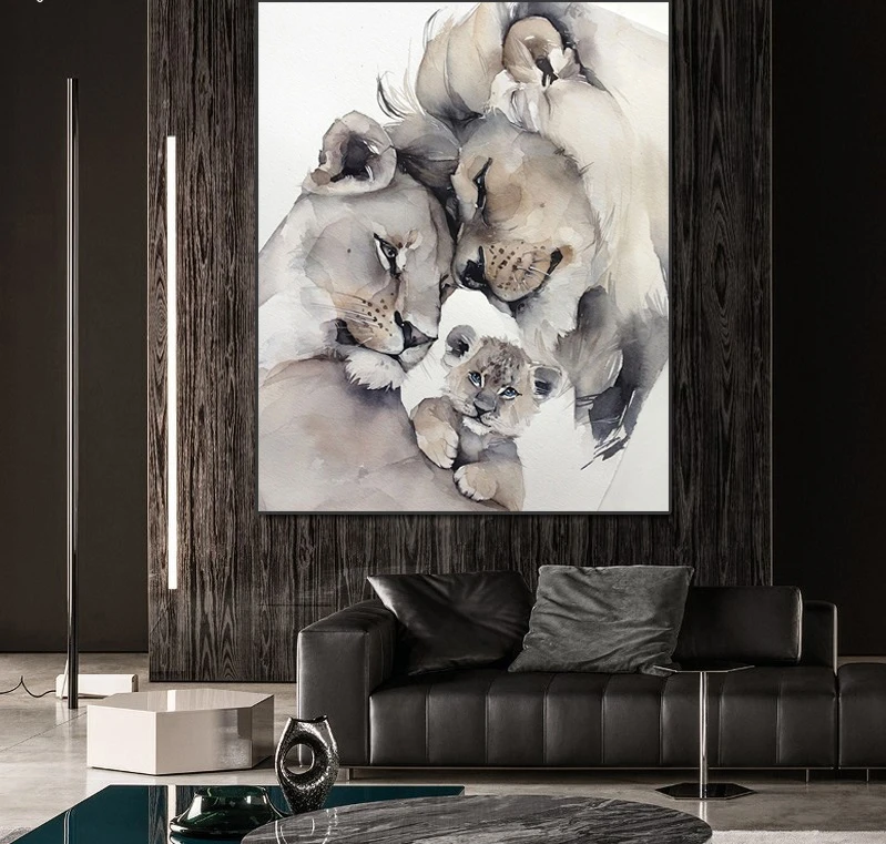 Home Interior Lion Pictures | Lion Family Canvas Painting | Painting Frame  Lion - Painting & Calligraphy - Aliexpress