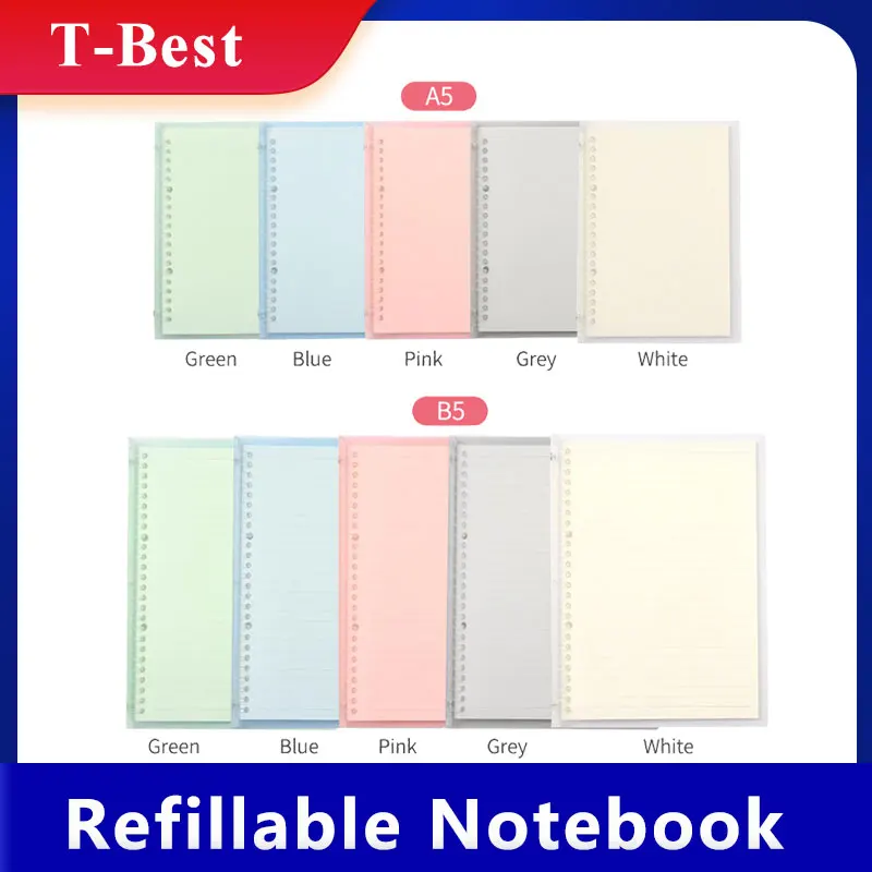 Cuaderno transparente A5/B5, carpeta de hojas sueltas, Flexible, impermeable, cubierta de PP, 30 hojas de papel forrado rayado, 20 anillos/agujeros