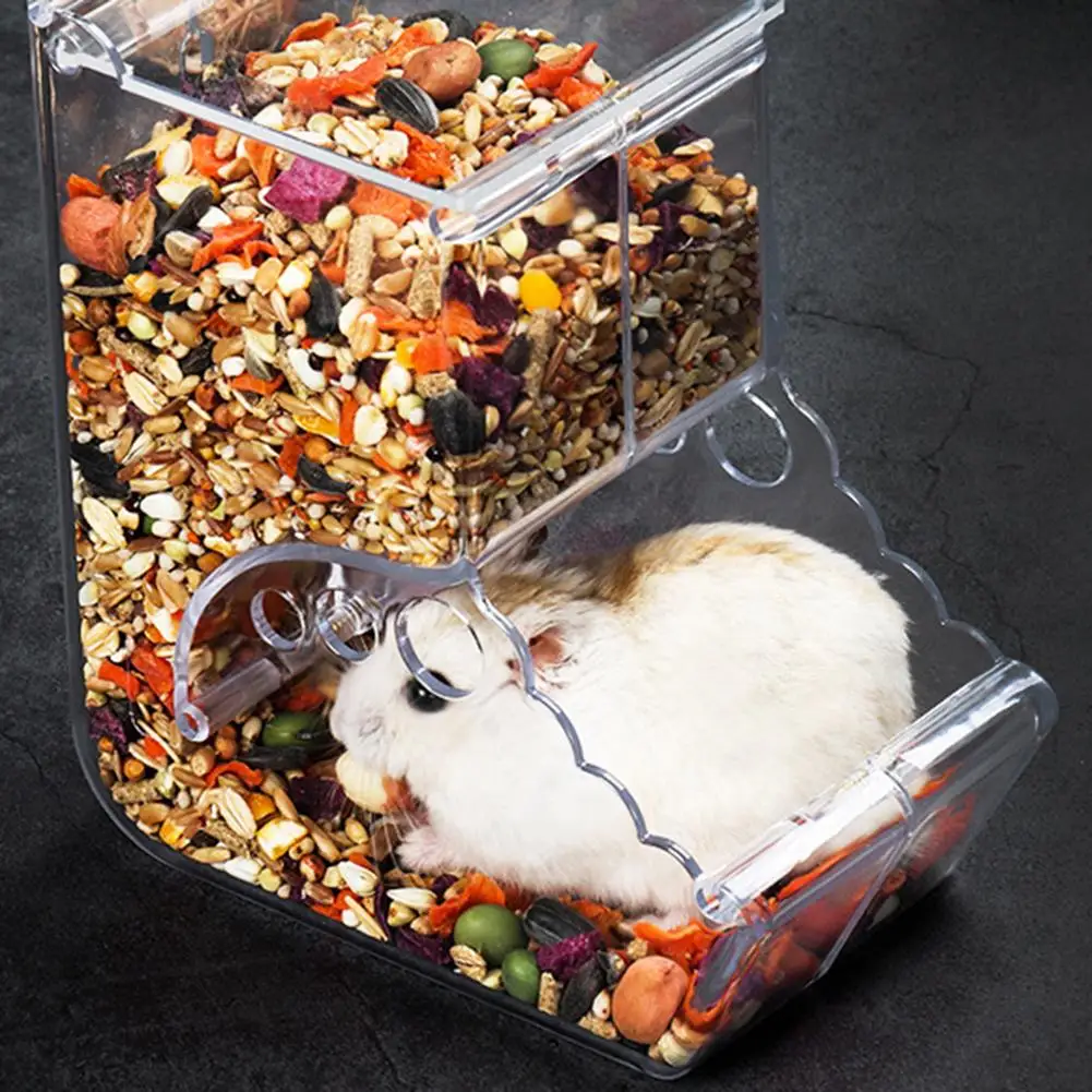 Dispensador de alimentos portátil para hámster, erizo de conejo, acrílico transparente Alimentador automático, suministro para mascotas
