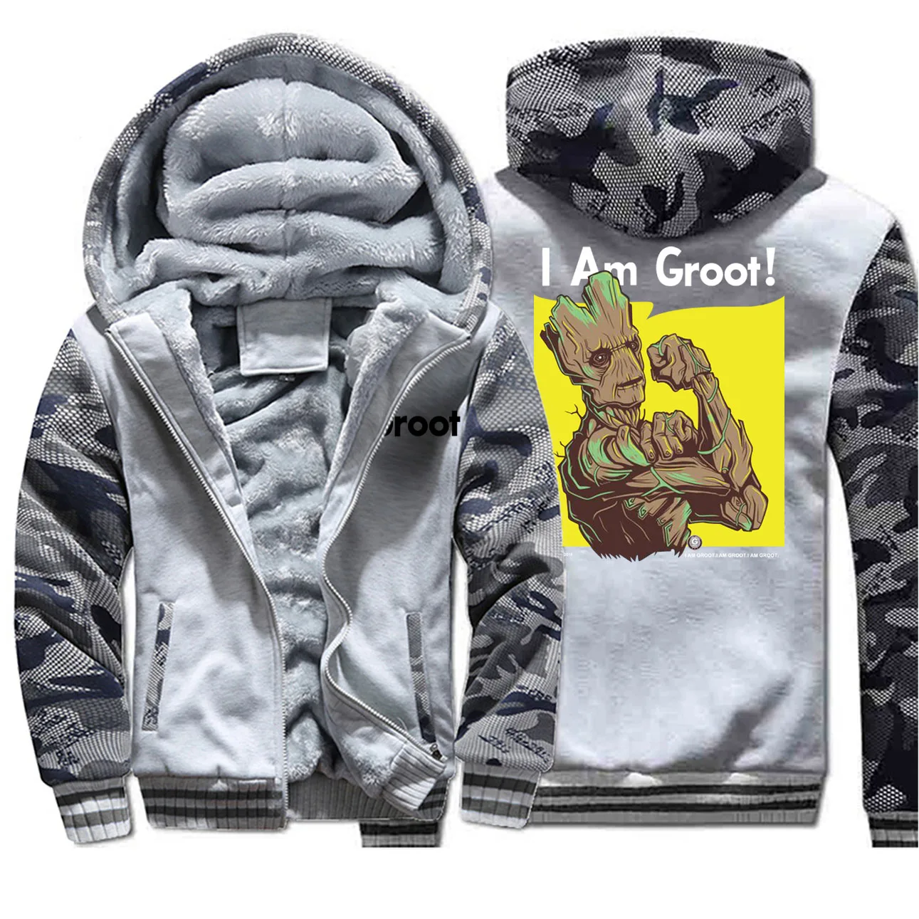 Marvel Groot Camo толстовки мужские модные хип-хоп флисовая Уличная Повседневная Спортивная одежда размера плюс на молнии Осенняя забавная мужская верхняя одежда пальто - Цвет: Light Gray 6