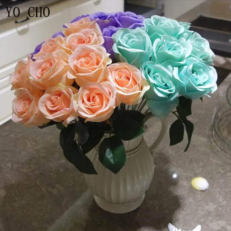 Buquê De Flores Artificiais Com 12 Cabeças/buquê, Combo De Rosas De Seda,  Buquê De Casamento, Festa Em Casa, Decoração De Mesa, Flores De Rosas  Falsas - Buquês De Casamento - AliExpress