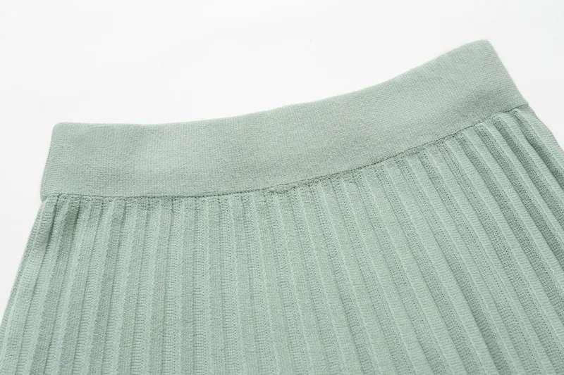 Осенне-зимние мятно-зеленые длинные плиссированные трикотажные юбки трапециевидной формы с эластичной резинкой на талии, хлопковые расклешенные длинные юбки до середины икры