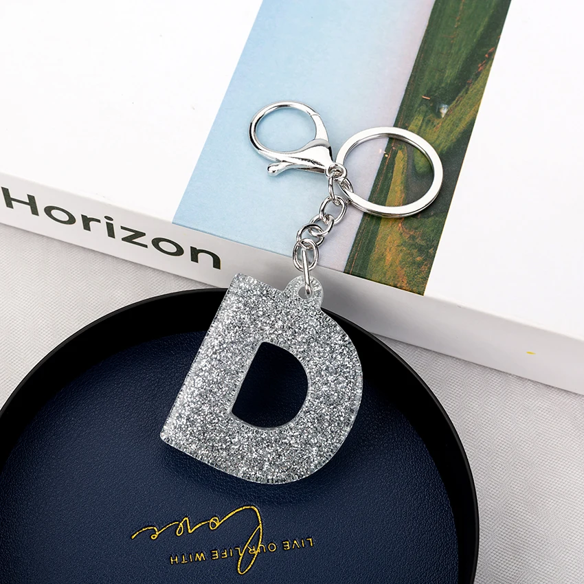 1PC Women Keychains  Handbag  Car Pendants 26 English Letter Keyring  Charms   Glitter Resin Word
