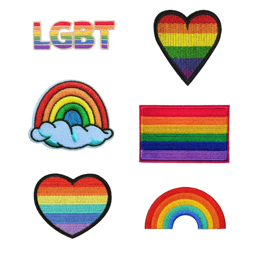 20 PCS Rainbow Heart Flag LGBT Gay Price Style Iron On Embroidered Badge Girl Clothes Decorative Appliques Accessories DIY | Дом и сад