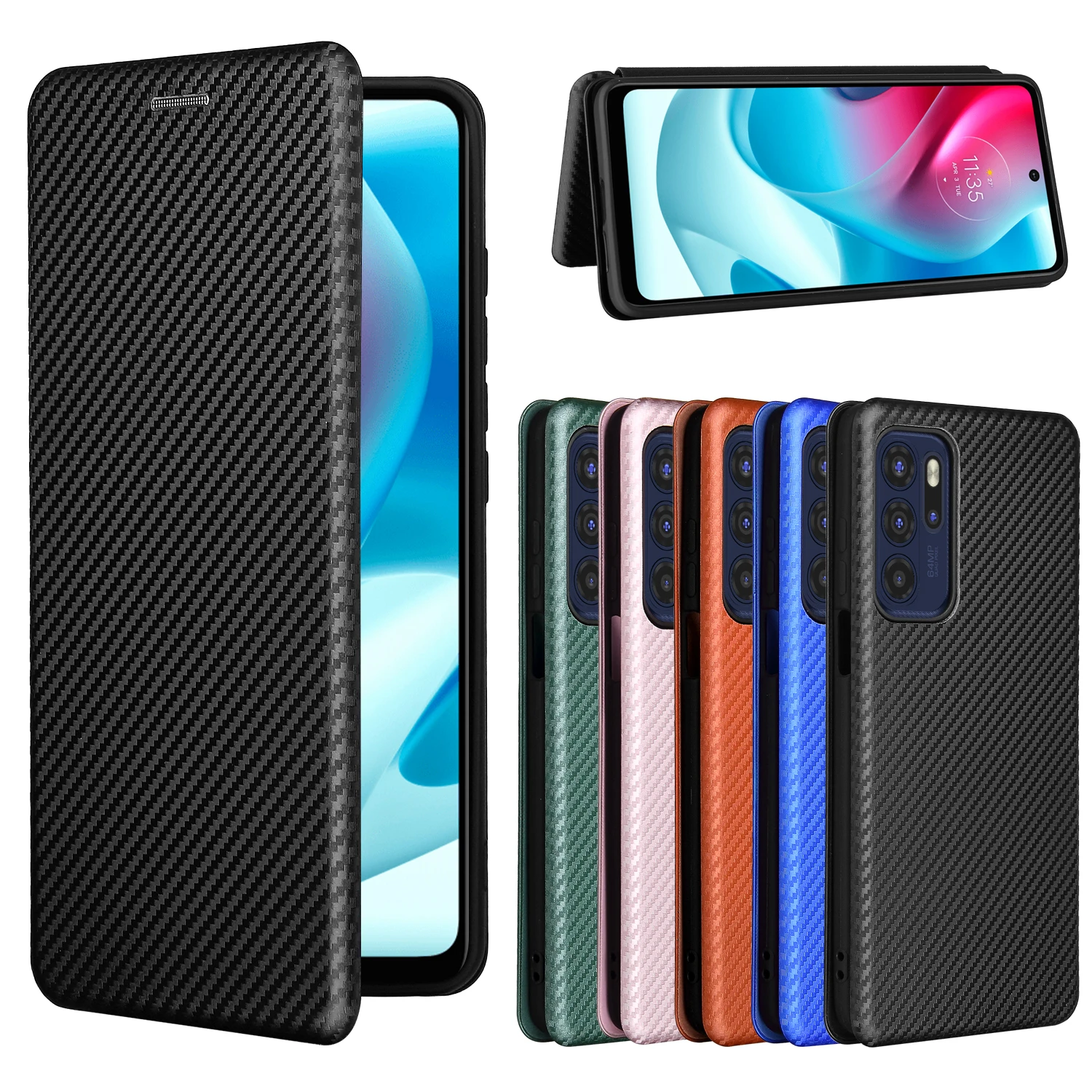 For Motorola Moto G60S Case Carbon Fiber Flip Leather Case For Moto G60