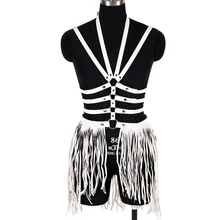 Белый кожаный ремень на бретельках, сексуальный комплект нижнего белья, Фетиш для женщин, платье с кисточками, бюстгальтер без косточек, Harajuku, готика, панк, танец, Рейв