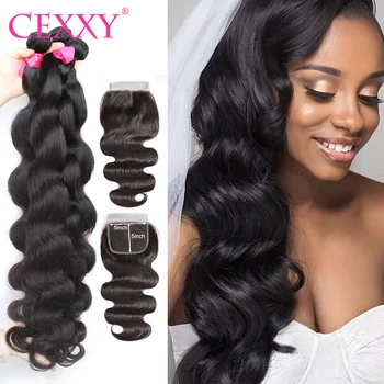 

5X5 Lace Closure Human Hair 3/4 Bundles With Closure Virgin Hair Body Wave 100% Human Hair Extension 28 32 36 40Inch Long Hair
