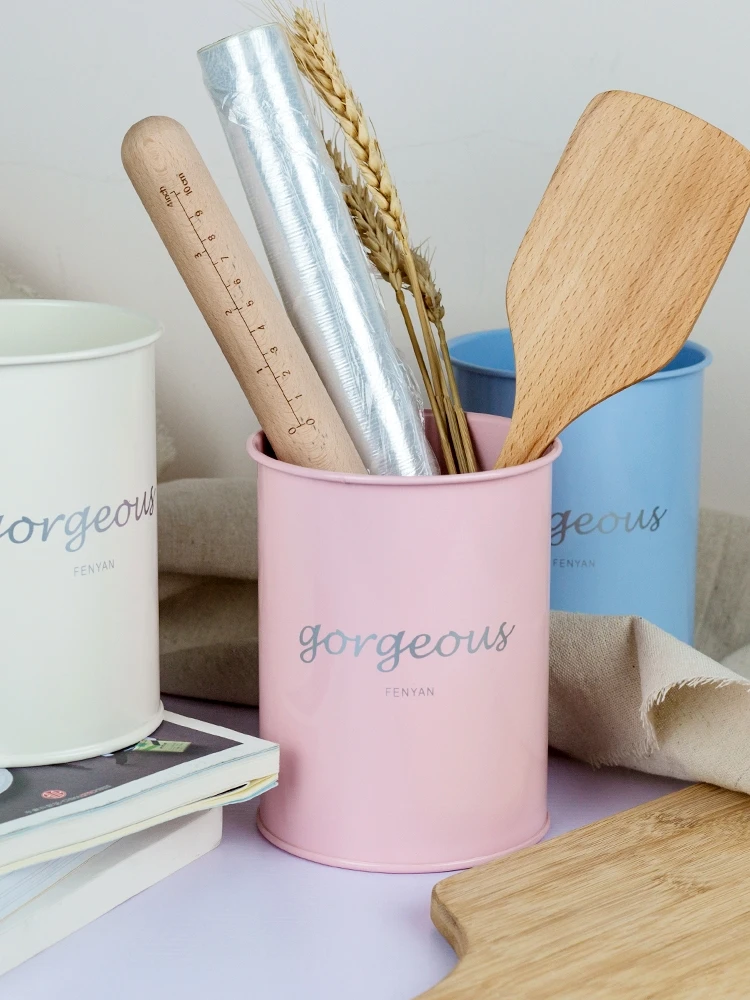Metal Cute Home Kitchen Debris Storage Barrel Baking Tool Sundries Kitchen Supplies Tube Cosmetic Pen Storage Tube Pen Holder