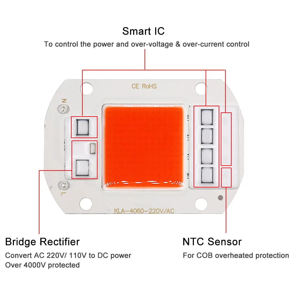 Full Spectrum LED COB Plant Grow Lamp AC 220V 110V Directly Smart IC Chip 20W 30W 50W for Flower Blooming VEG