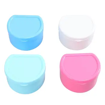 

4pcs Denture Box Durable Portable Strainer Plastic Denture Mouth Guard Cleaning Case Container Holder