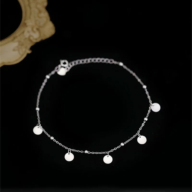 Anklet Bracelets Silver Anklets Ankle Chain 925 Sterling Silver Charming Disc Chain Anklet Bracelet For Women Foot Jewelry