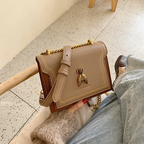 Женская сумка на плечо, роскошная дизайнерская маленькая сумка через плечо, одноцветная сумочка и сумочка, металлическое украшение в виде пчелы, Луи, брендовая сумка - Цвет: khaki