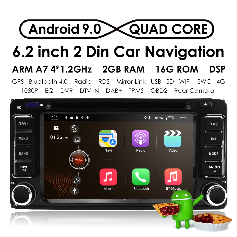 Cheap 6.2"800*480 QuadCore Android 9.0 Car DVD Player for Toyota Prado 120 Land Cruiser 2004-2009 Car Radio Stereo Bluetooth DVR 2GRAM 2
