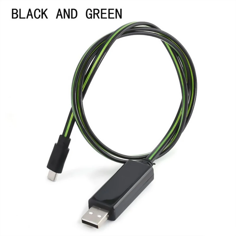 Струящийся кабель со светодиодной подсветкой для iPhone samsung huawei Micro USB для Xiaomi type C светящийся кабель для быстрой зарядки USB кабель мобильного телефона - Цвет: Black And Green