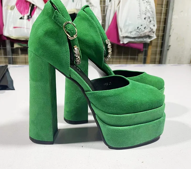 2021 New Ladies Sandals Summer Shoes Sexy Thick High Heels Thick Platform Buckle Crystal Dress Party Wedding Shoes Woman Pumps 