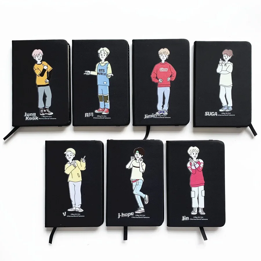 

HQBTS Bulletproof Youth Group New cartoon style notebook PU strap notepad with the same peripheral