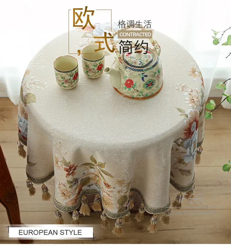 Elegante tovaglia floreale europea tavolo rotondo con nappe copritavolo da  pranzo Jacquard per feste decorazioni per la casa 180cm - AliExpress