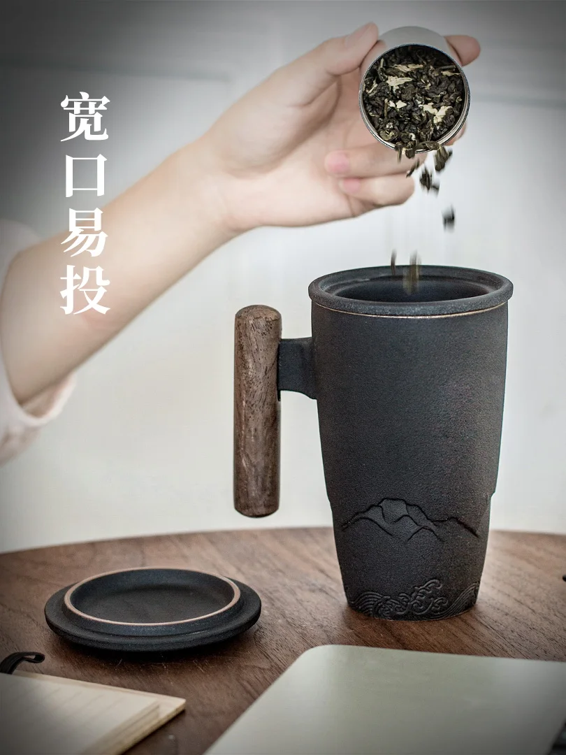 Керамическая большая кофейная кружка с крышкой офисные изолированные чайные