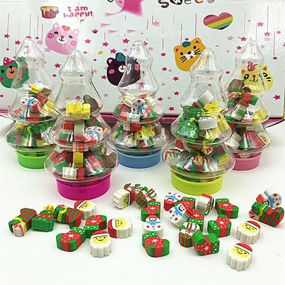 

1 bottle Christmas Gift Santa Tree Mini Eraser Kawaii Students Stationery School Supplies Gift for Kids